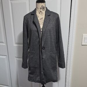 Philosophy Long Cardigan Duster  Blazer Jacket Houndstooth Black Grey Sz XS
